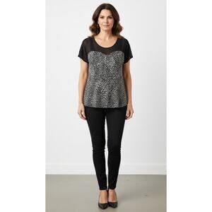 Torrid Blouse Womens Plus Size 2 Black & White Speckled Peplum Top‎